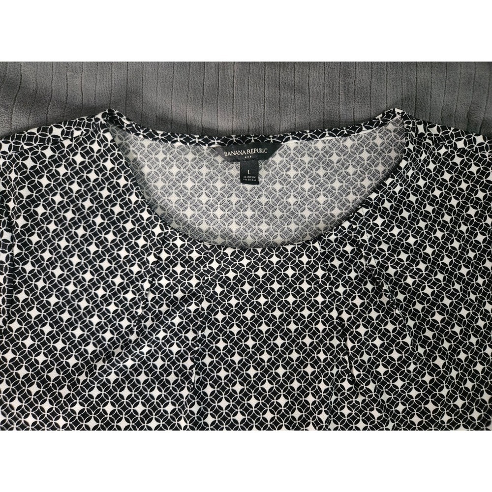 Banana Republic Womens Black White Geometric Print Short Sleeve Top Size Large